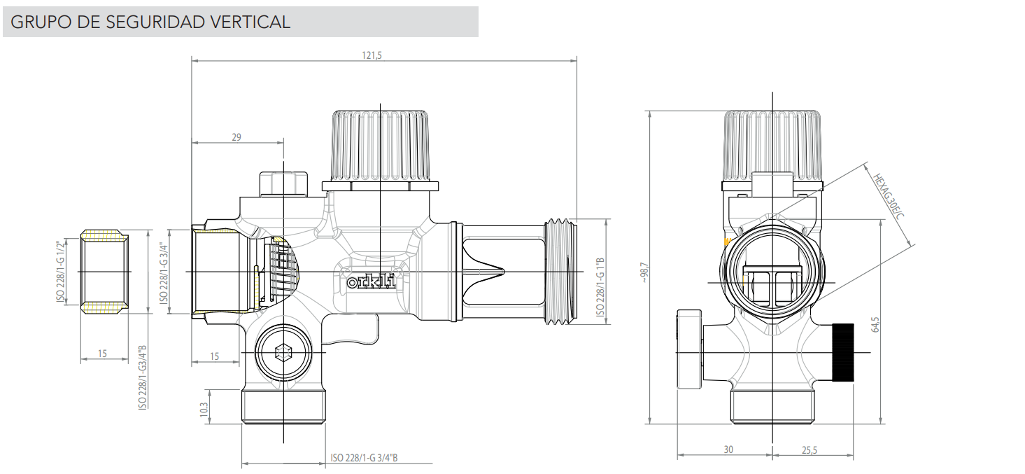 Medidas del Grupo de Seguridad Vertical Anti Cal ORKLI 3/4"